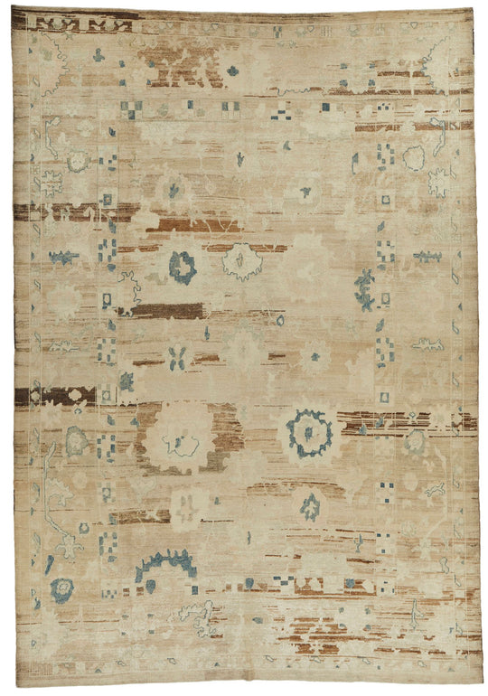 10x14 Ivory and Brown Turkish Oushak Rug