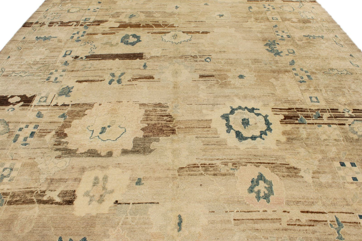 10x14 Ivory and Brown Turkish Oushak Rug
