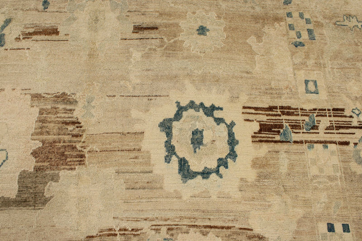 10x14 Ivory and Brown Turkish Oushak Rug