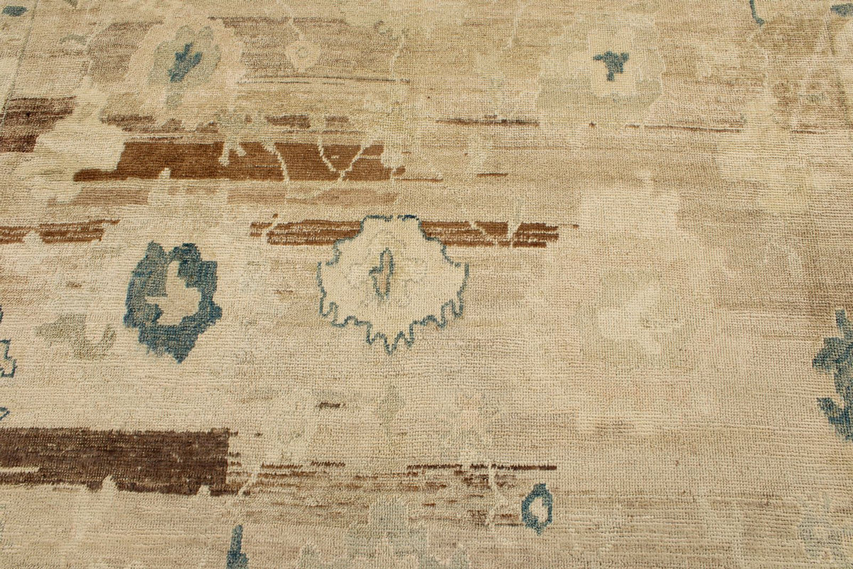 10x14 Ivory and Brown Turkish Oushak Rug