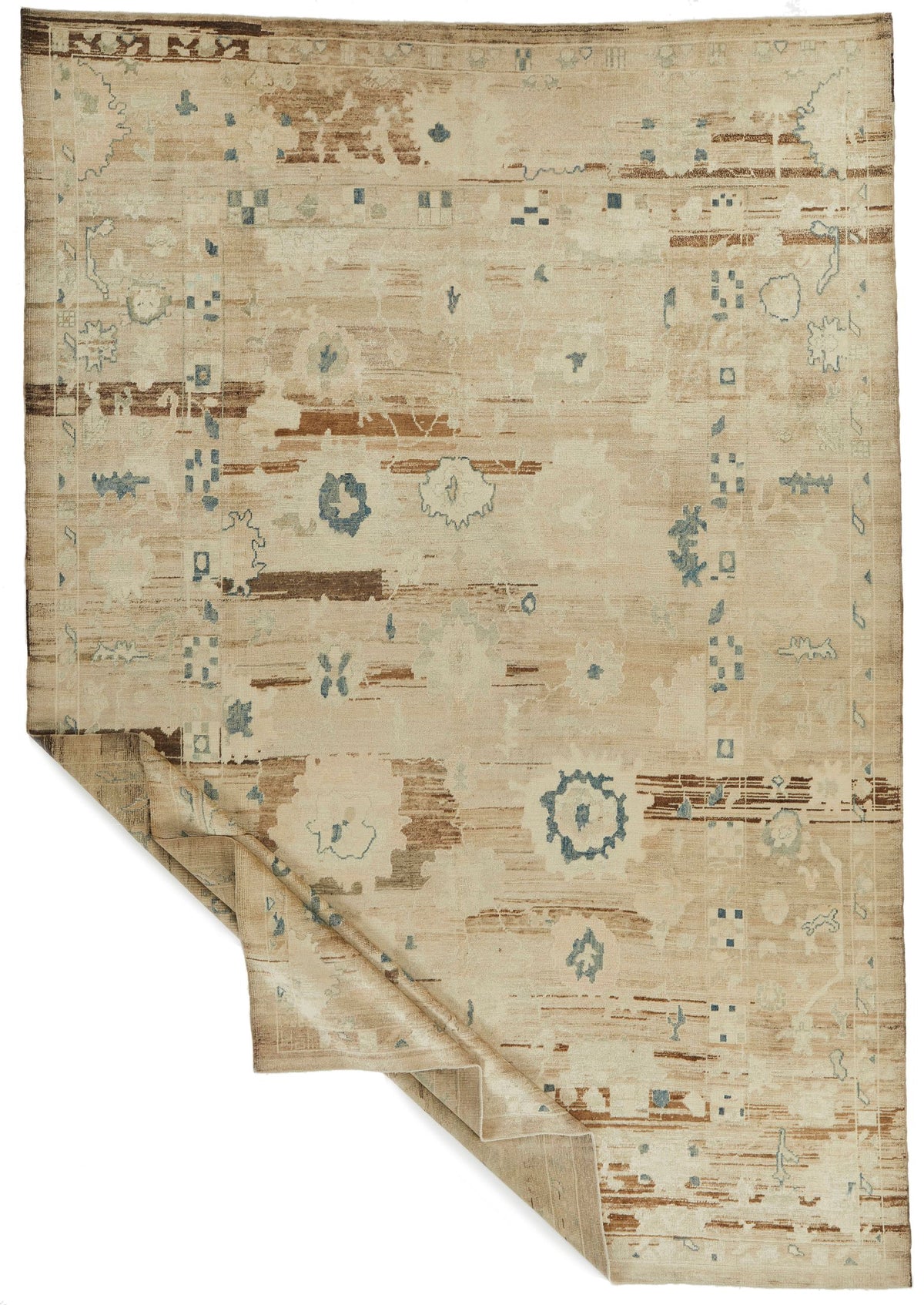 10x14 Ivory and Brown Turkish Oushak Rug