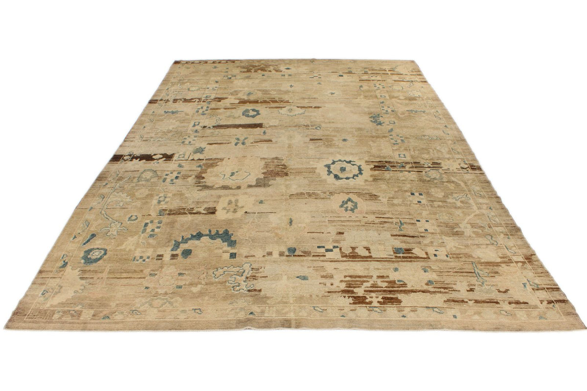 10x14 Ivory and Brown Turkish Oushak Rug