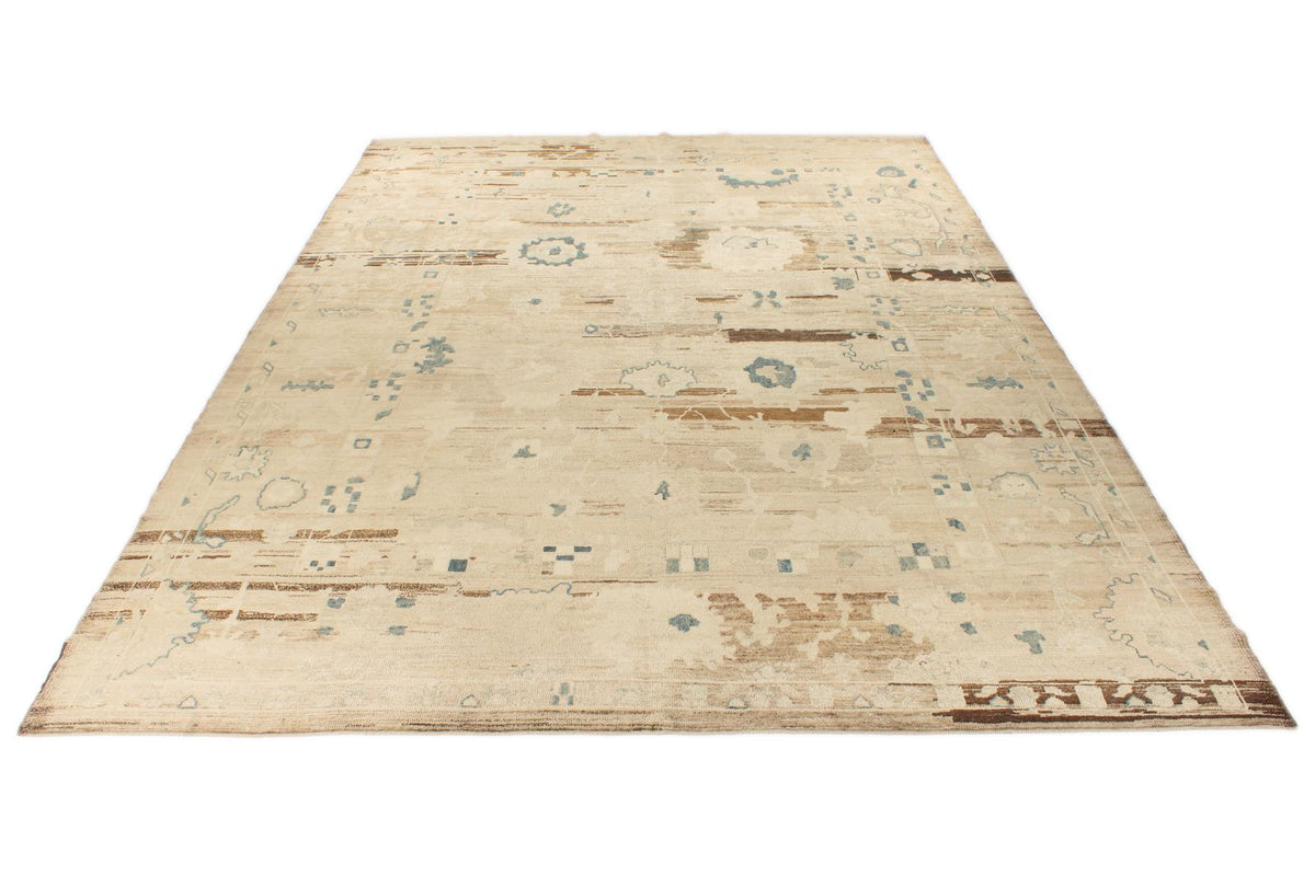 10x14 Ivory and Brown Turkish Oushak Rug