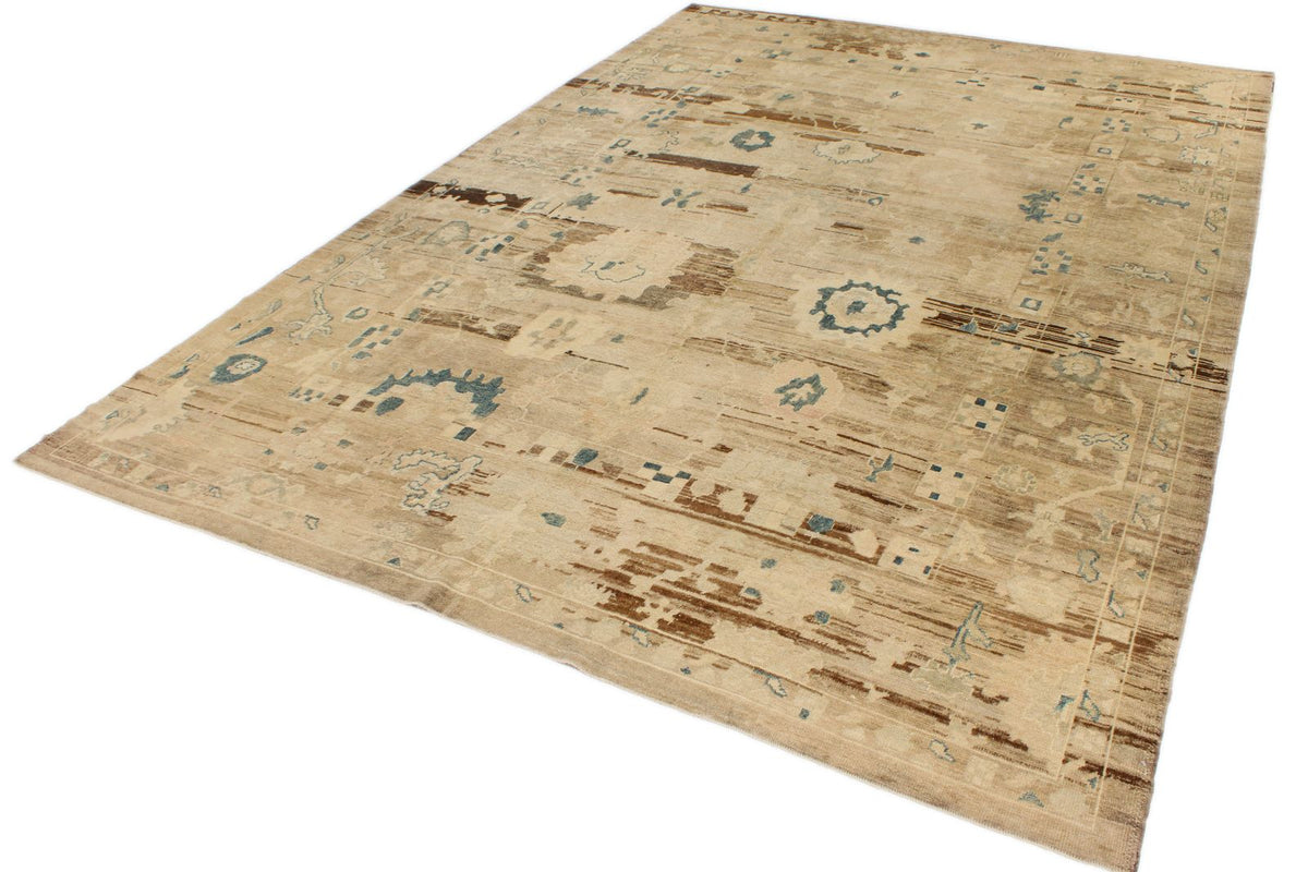 10x14 Ivory and Brown Turkish Oushak Rug