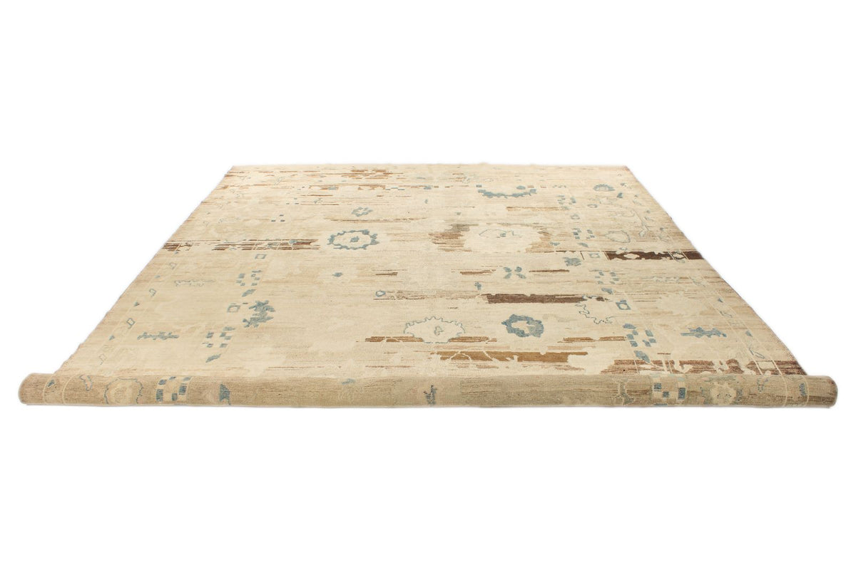 10x14 Ivory and Brown Turkish Oushak Rug