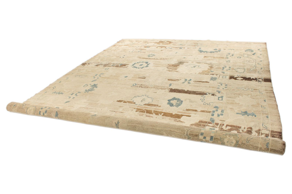 10x14 Ivory and Brown Turkish Oushak Rug