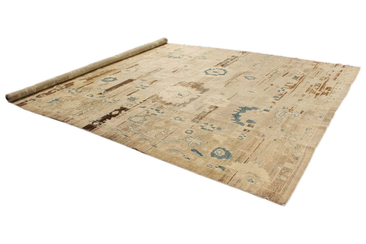 10x14 Ivory and Brown Turkish Oushak Rug
