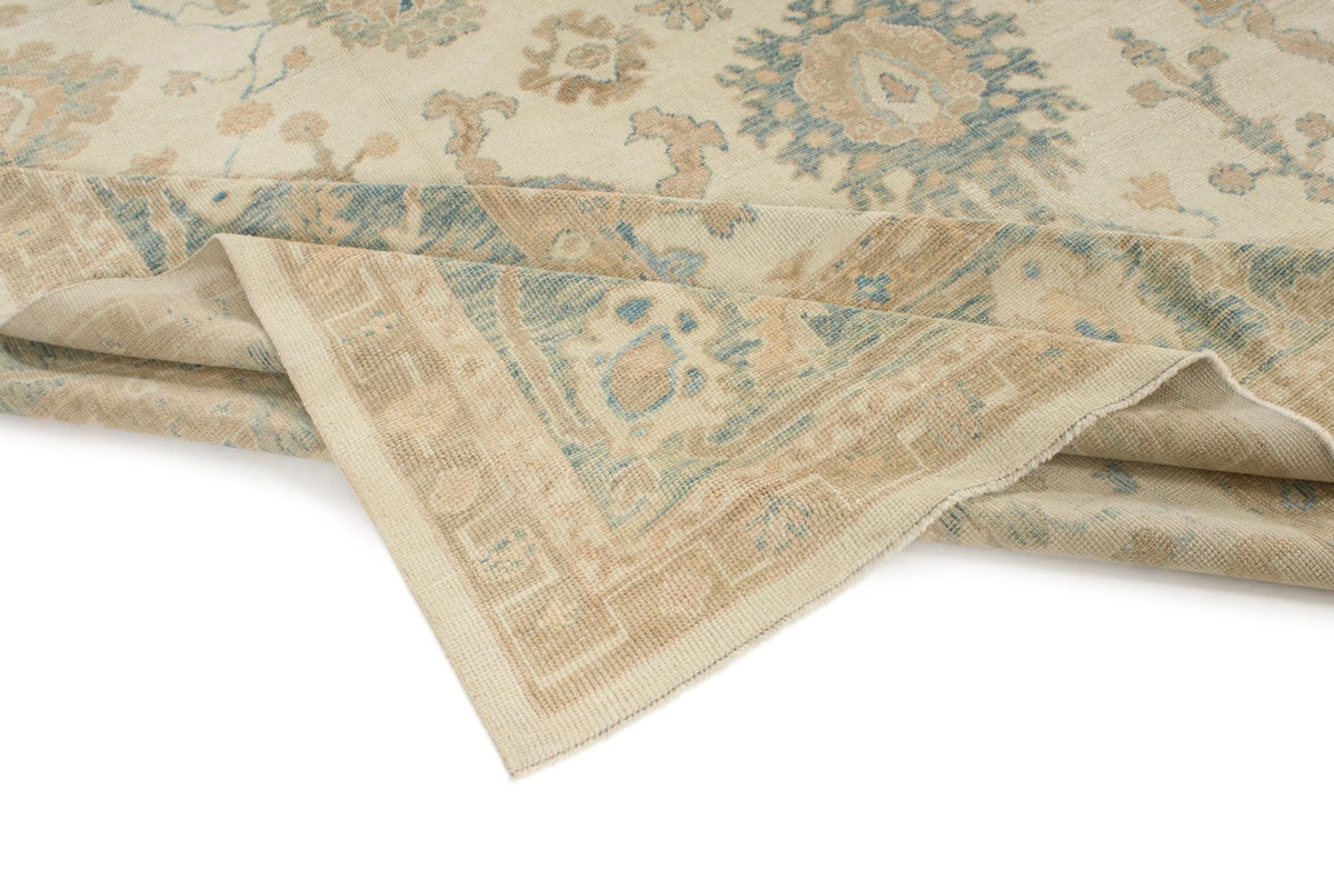 12x15 Ivory and Blue Turkish Oushak Rug