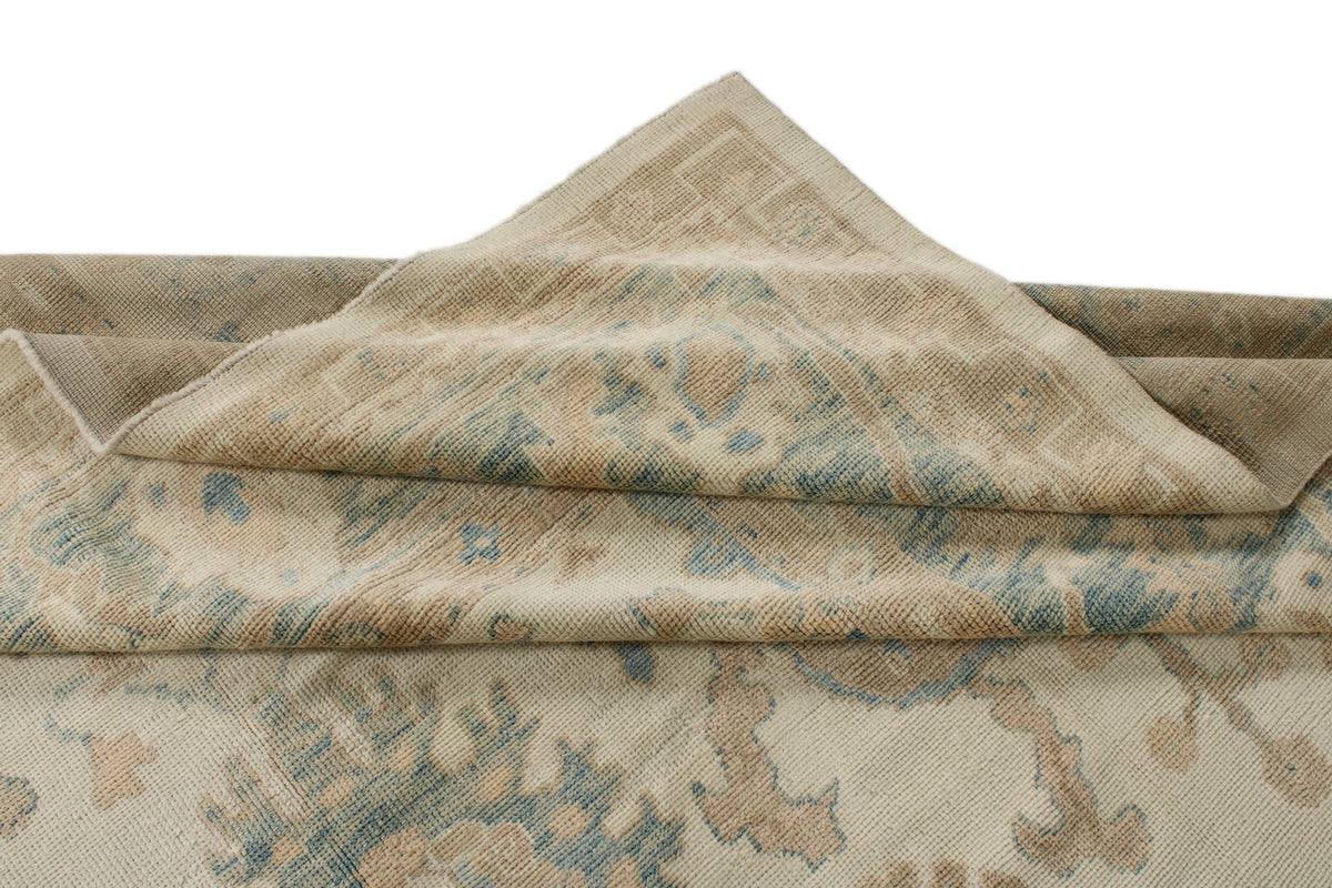 12x15 Ivory and Blue Turkish Oushak Rug