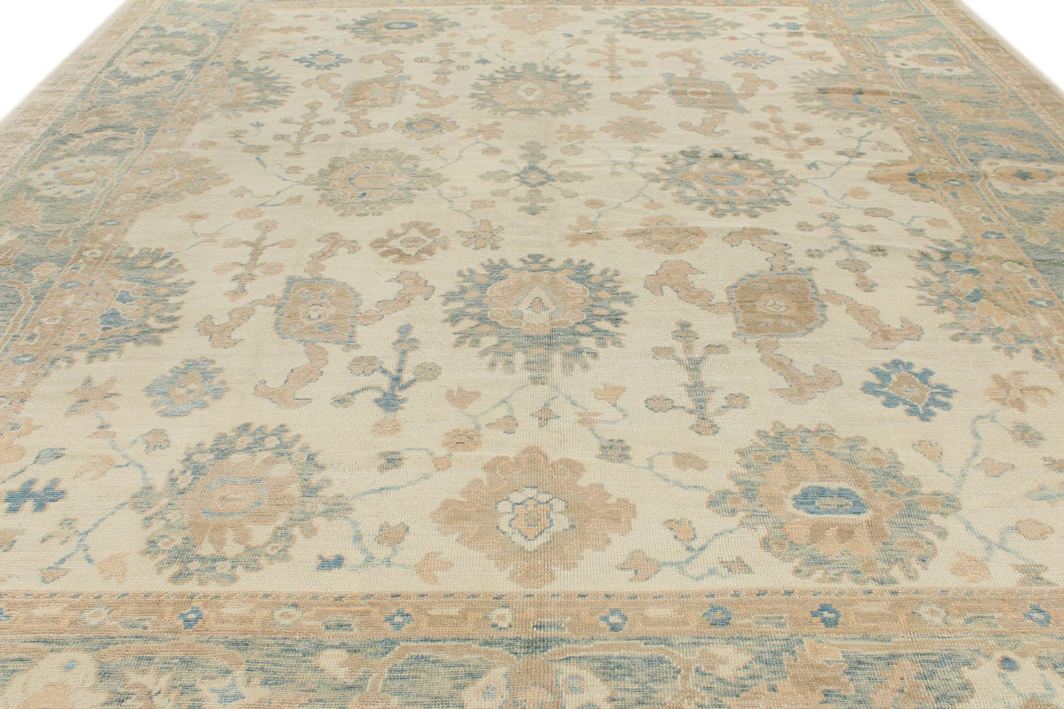 12x15 Ivory and Blue Turkish Oushak Rug