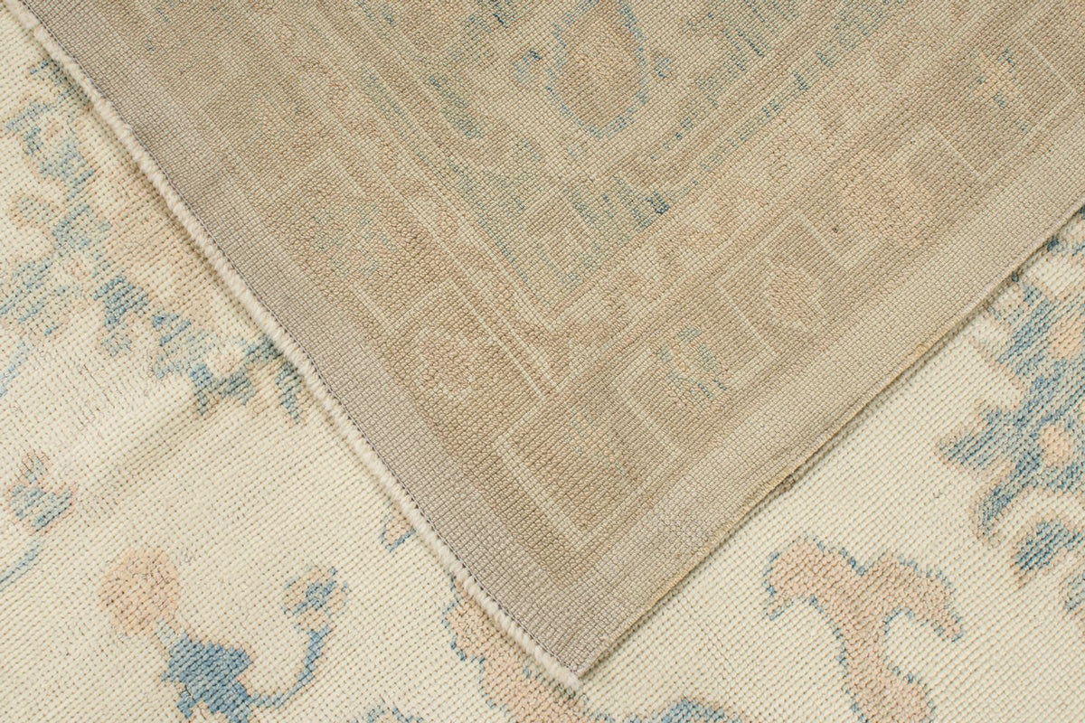 12x15 Ivory and Blue Turkish Oushak Rug