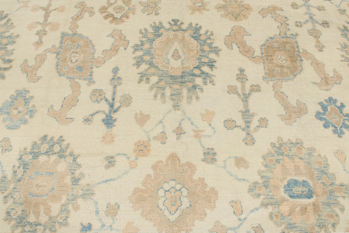 12x15 Ivory and Blue Turkish Oushak Rug