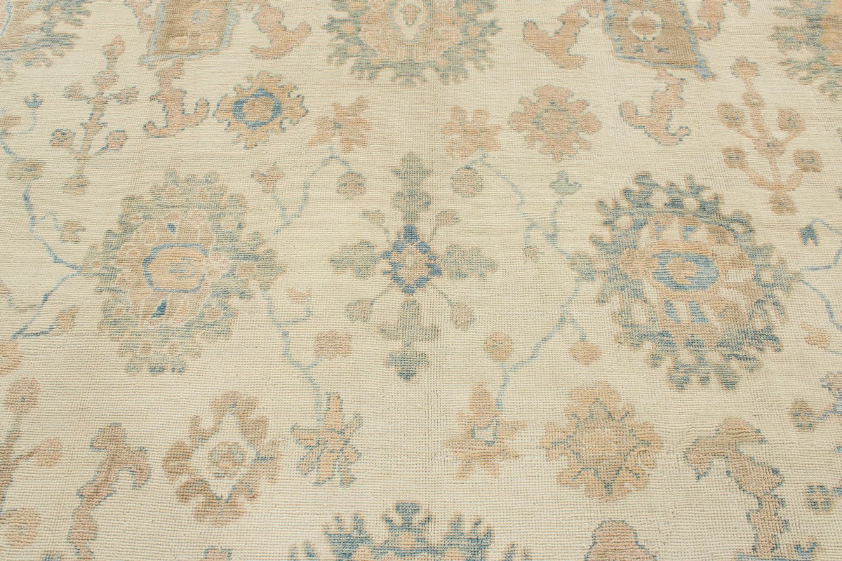 12x15 Ivory and Blue Turkish Oushak Rug
