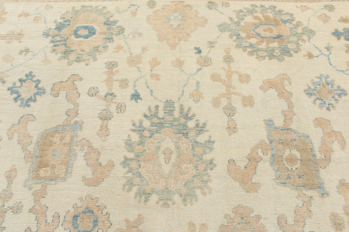 12x15 Ivory and Blue Turkish Oushak Rug
