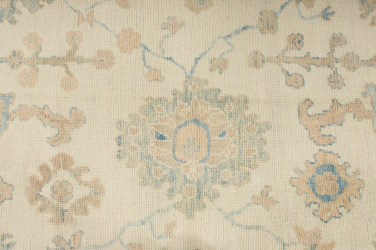 12x15 Ivory and Blue Turkish Oushak Rug