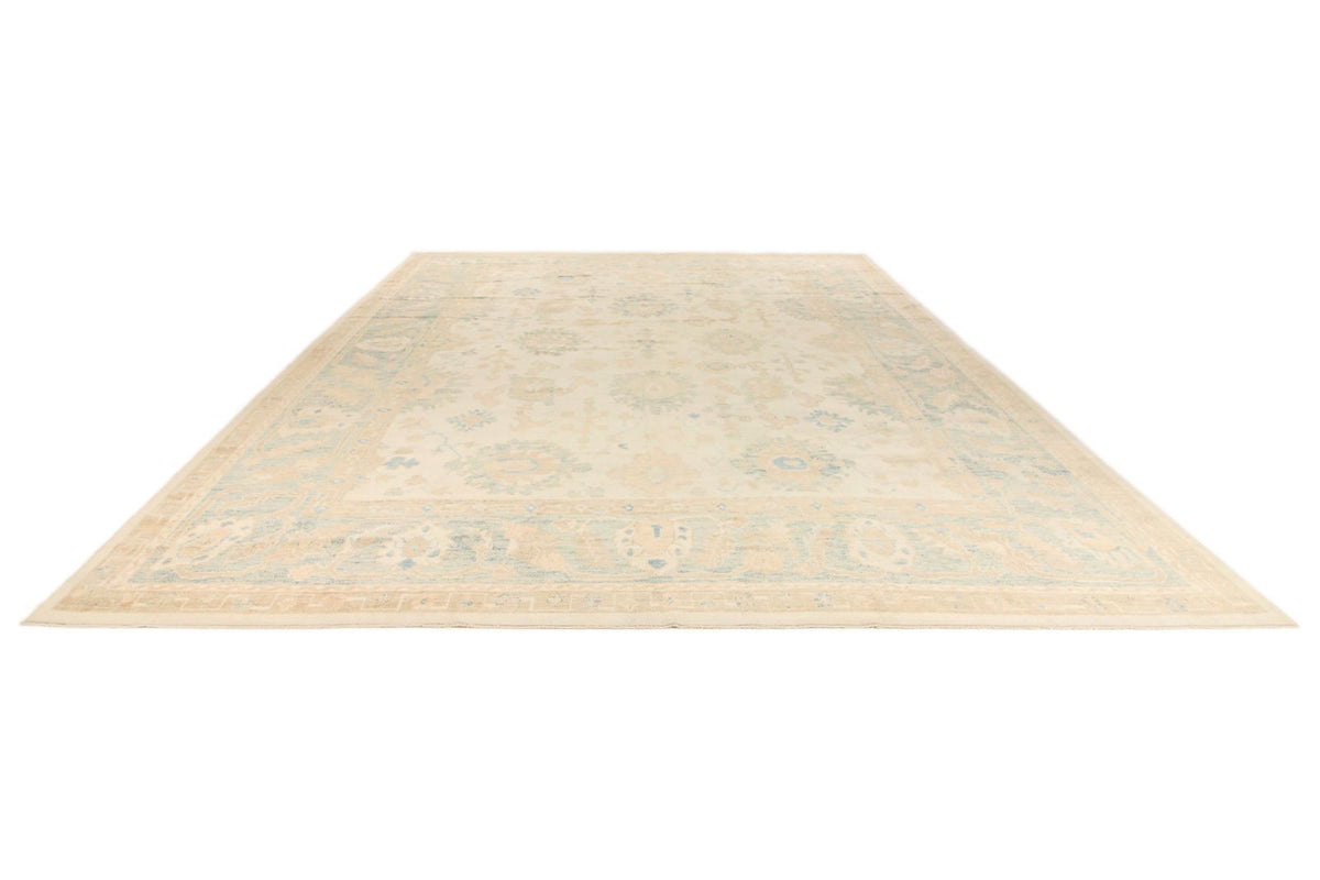12x15 Ivory and Blue Turkish Oushak Rug