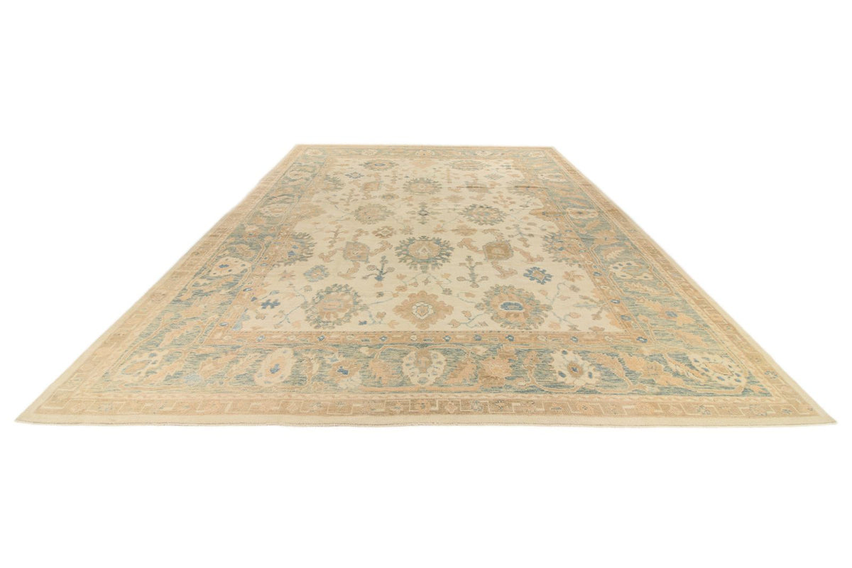 12x15 Ivory and Blue Turkish Oushak Rug