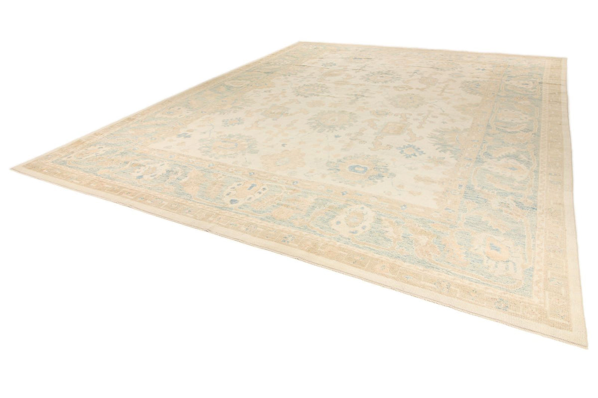 12x15 Ivory and Blue Turkish Oushak Rug