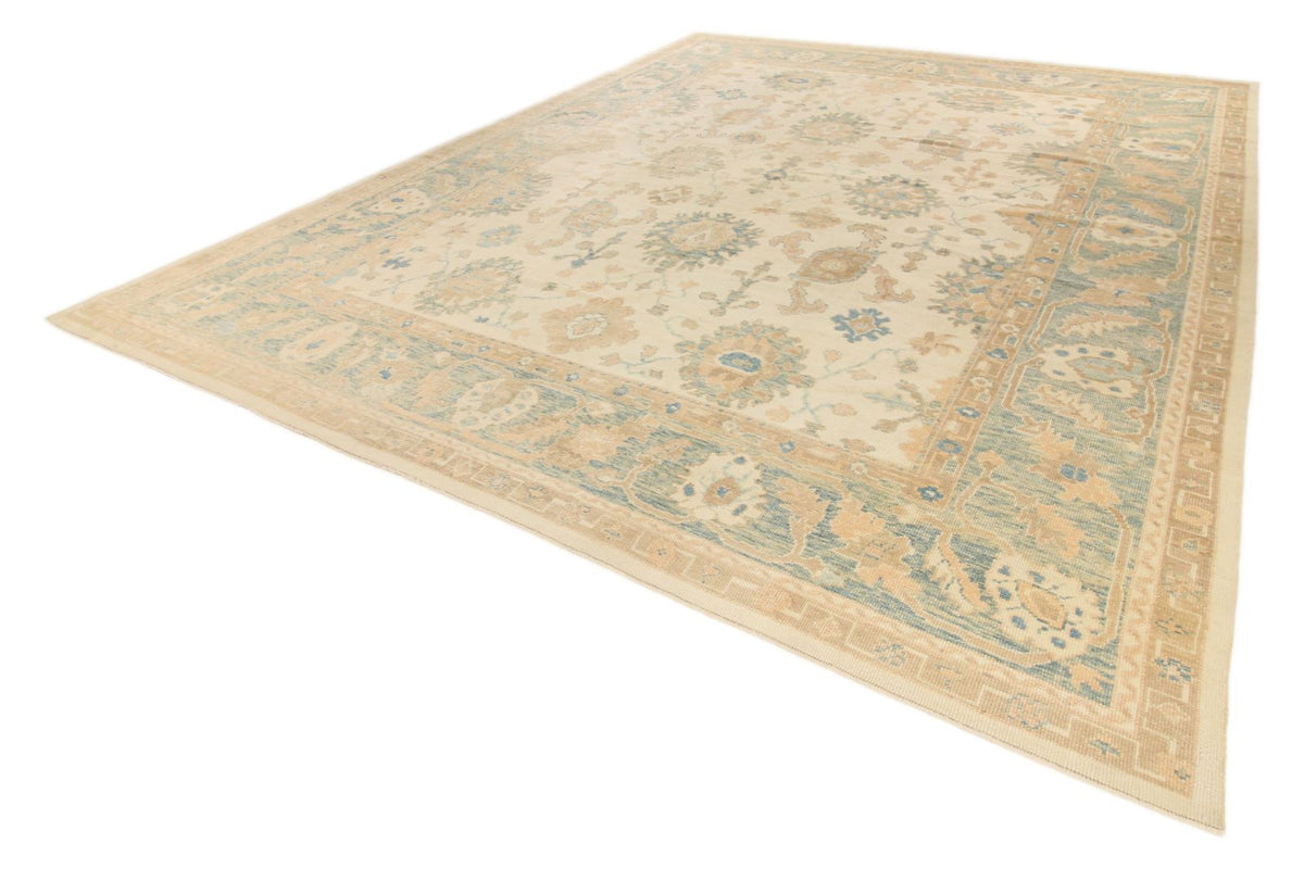 12x15 Ivory and Blue Turkish Oushak Rug