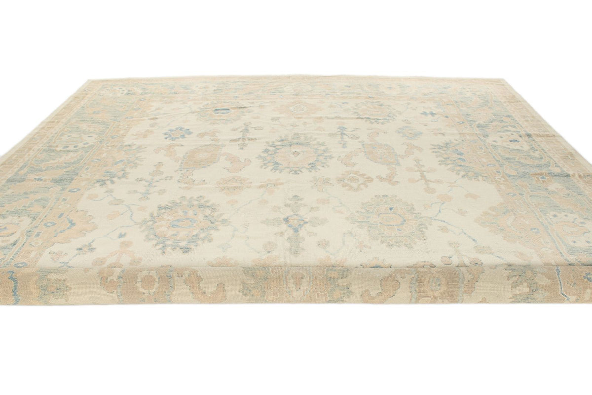 12x15 Ivory and Blue Turkish Oushak Rug