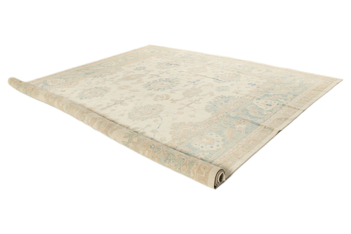 12x15 Ivory and Blue Turkish Oushak Rug