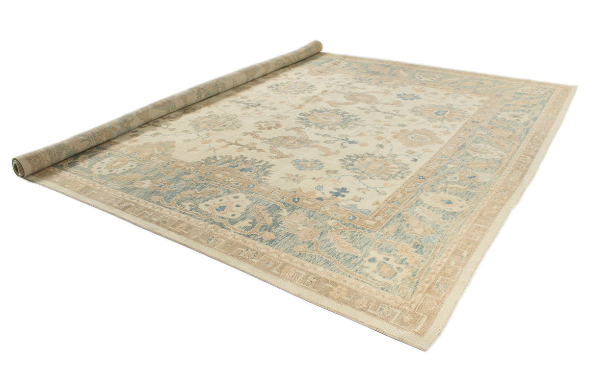 12x15 Ivory and Blue Turkish Oushak Rug