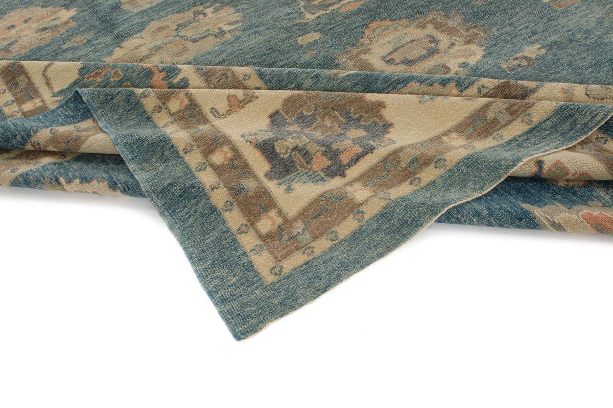 13x15 Blue and Ivory Turkish Oushak Rug