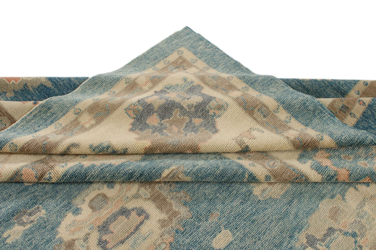 13x15 Blue and Ivory Turkish Oushak Rug