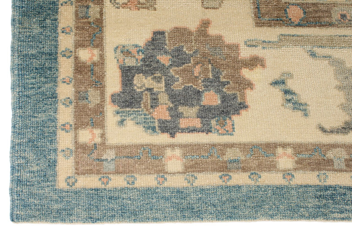 13x15 Blue and Ivory Turkish Oushak Rug