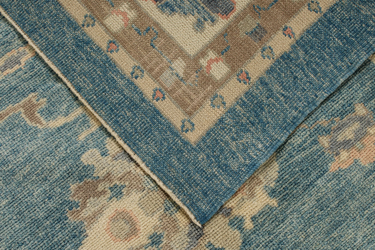 13x15 Blue and Ivory Turkish Oushak Rug