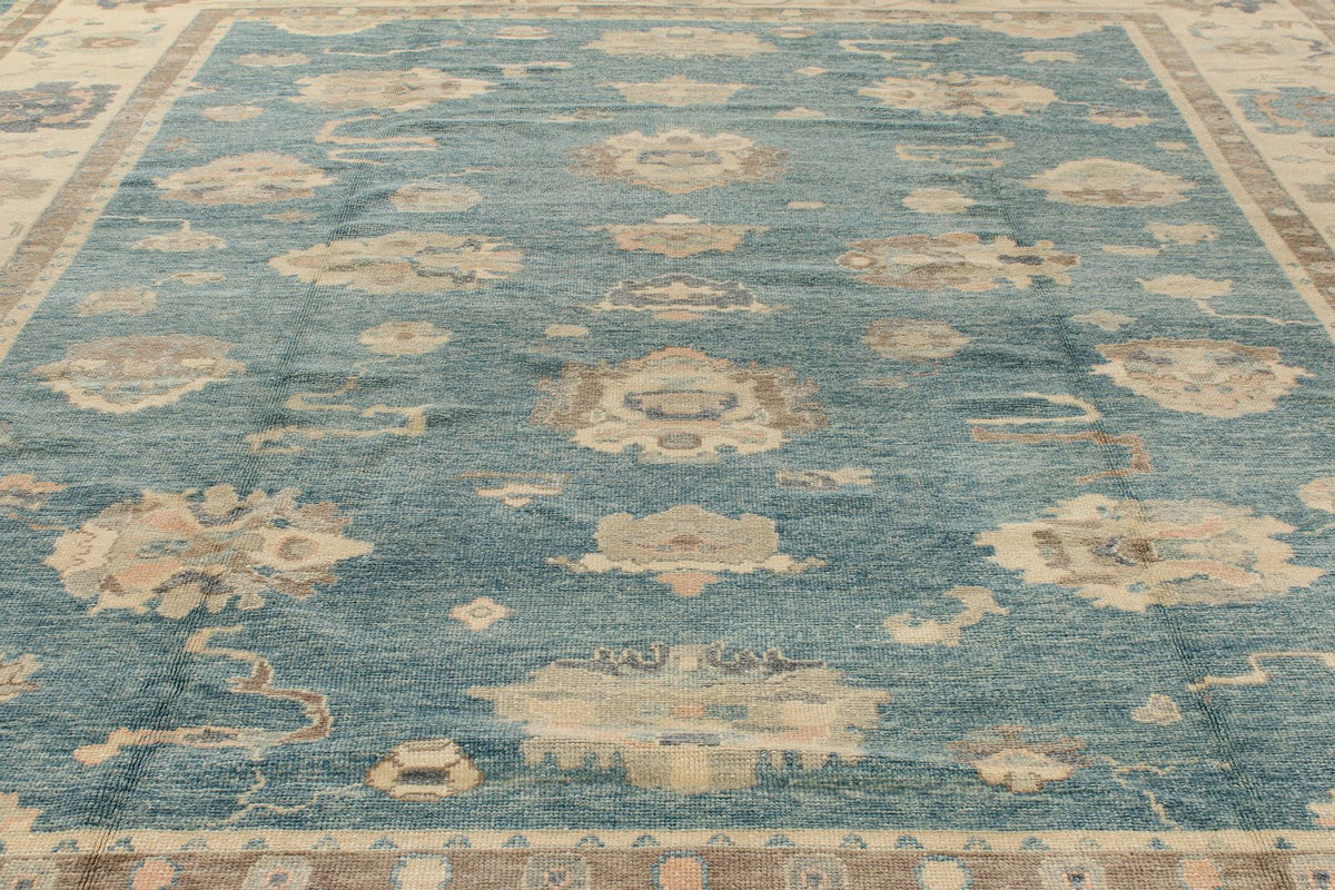13x15 Blue and Ivory Turkish Oushak Rug