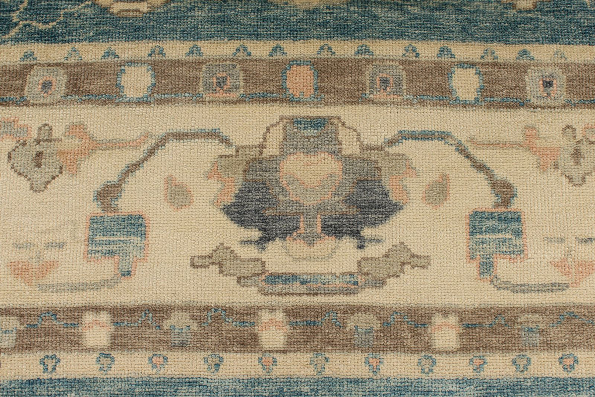 13x15 Blue and Ivory Turkish Oushak Rug