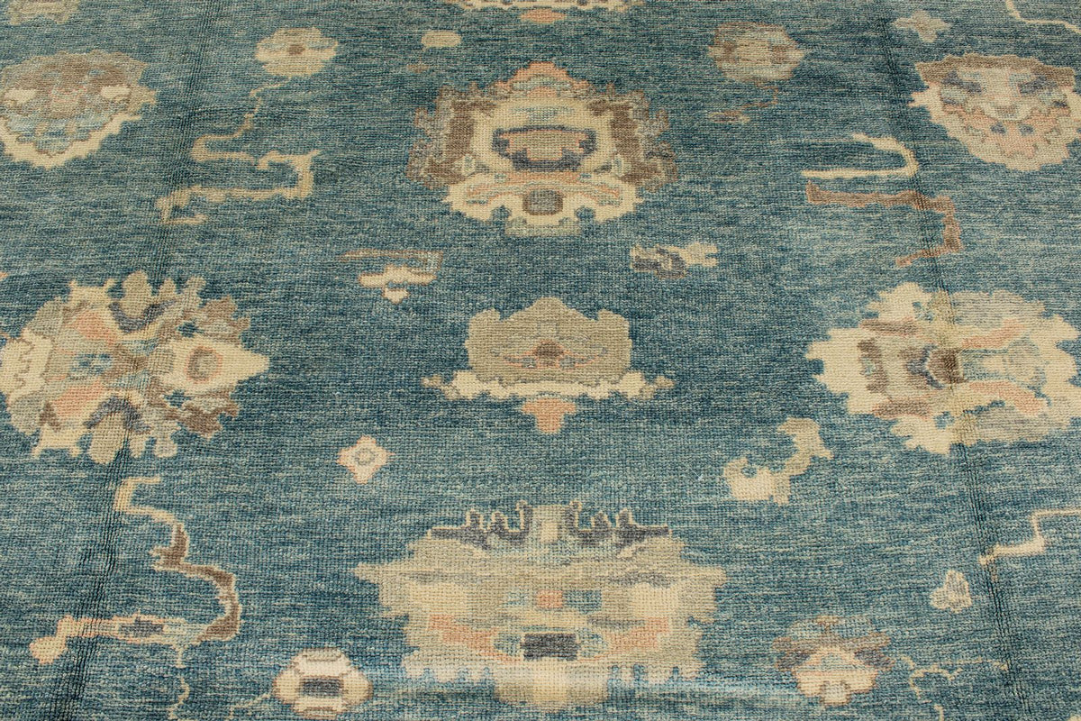 13x15 Blue and Ivory Turkish Oushak Rug