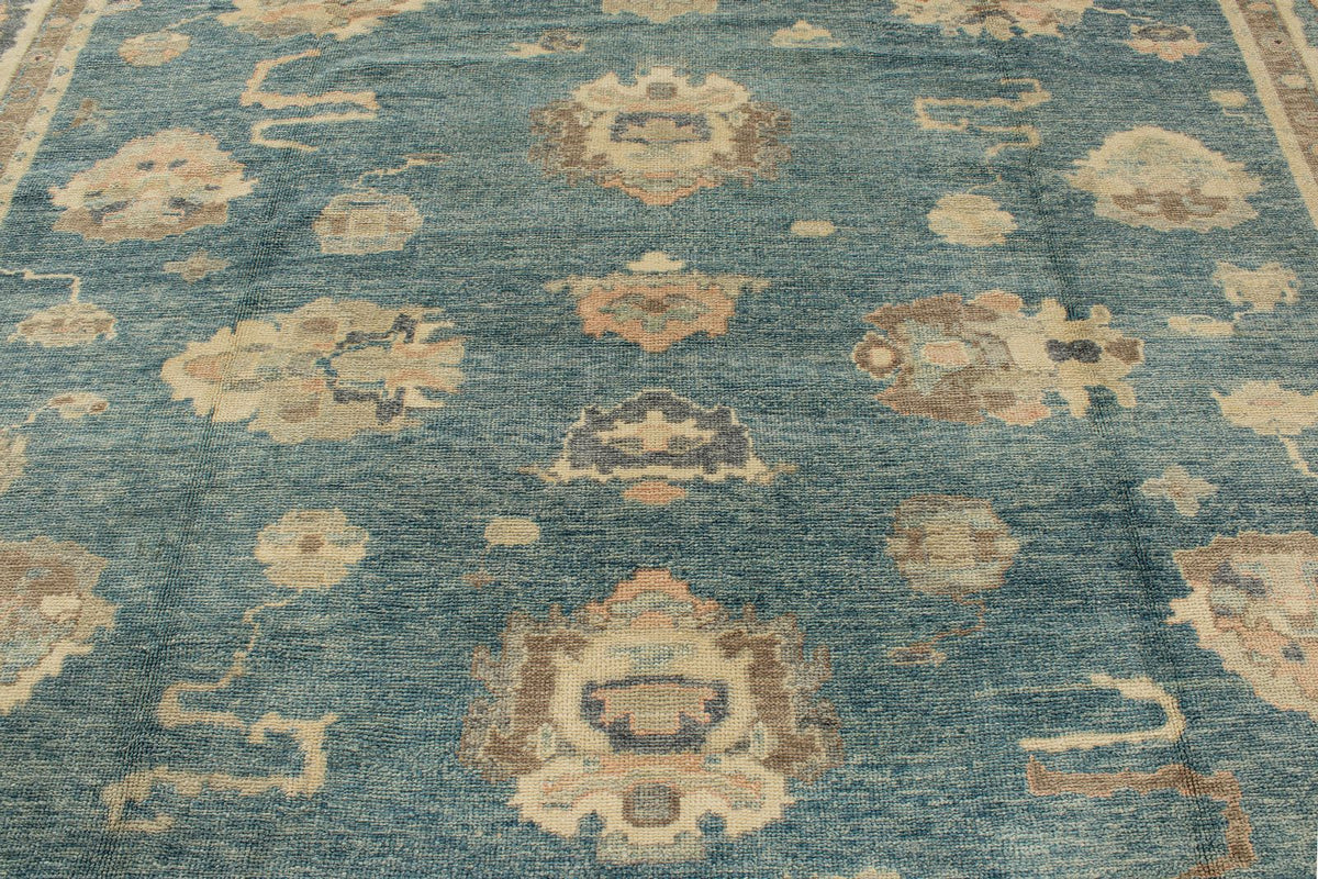 13x15 Blue and Ivory Turkish Oushak Rug