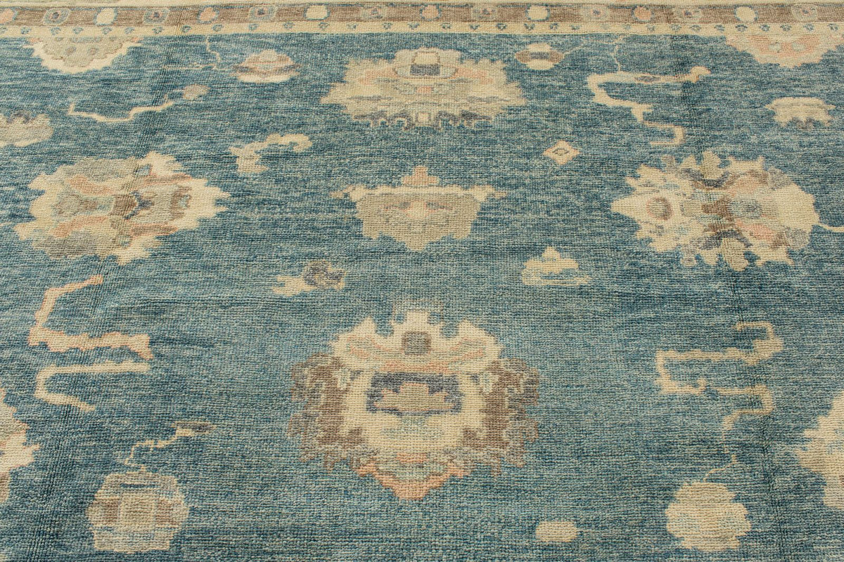 13x15 Blue and Ivory Turkish Oushak Rug