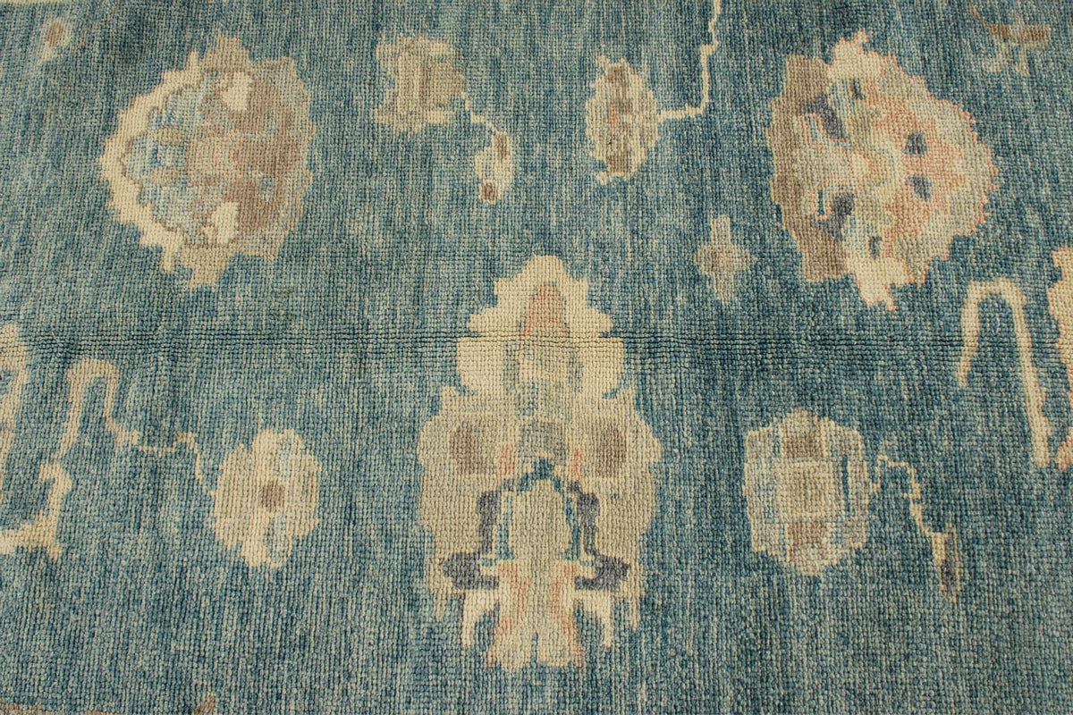 13x15 Blue and Ivory Turkish Oushak Rug