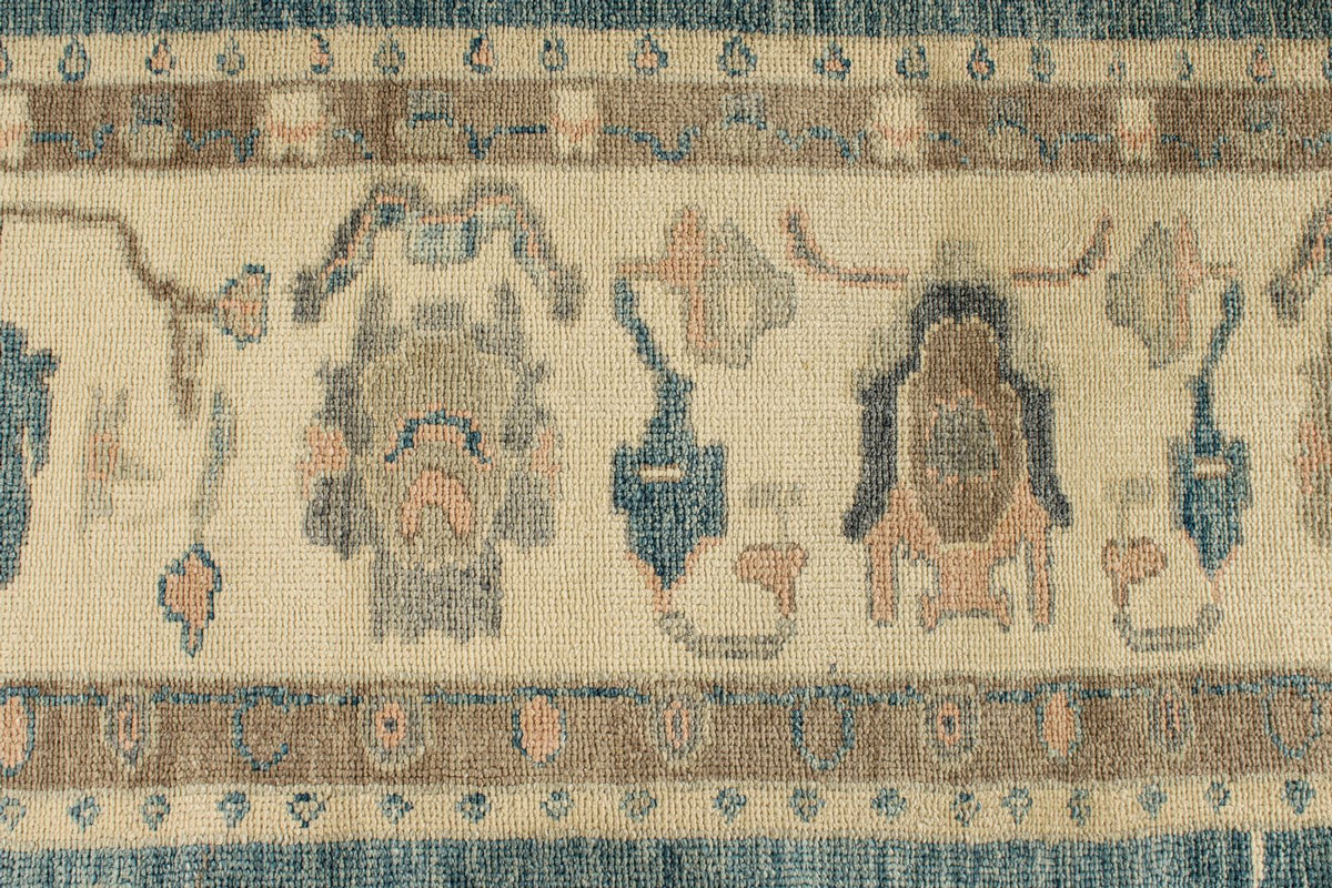13x15 Blue and Ivory Turkish Oushak Rug
