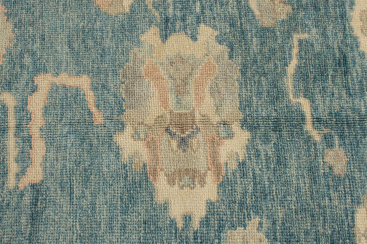 13x15 Blue and Ivory Turkish Oushak Rug