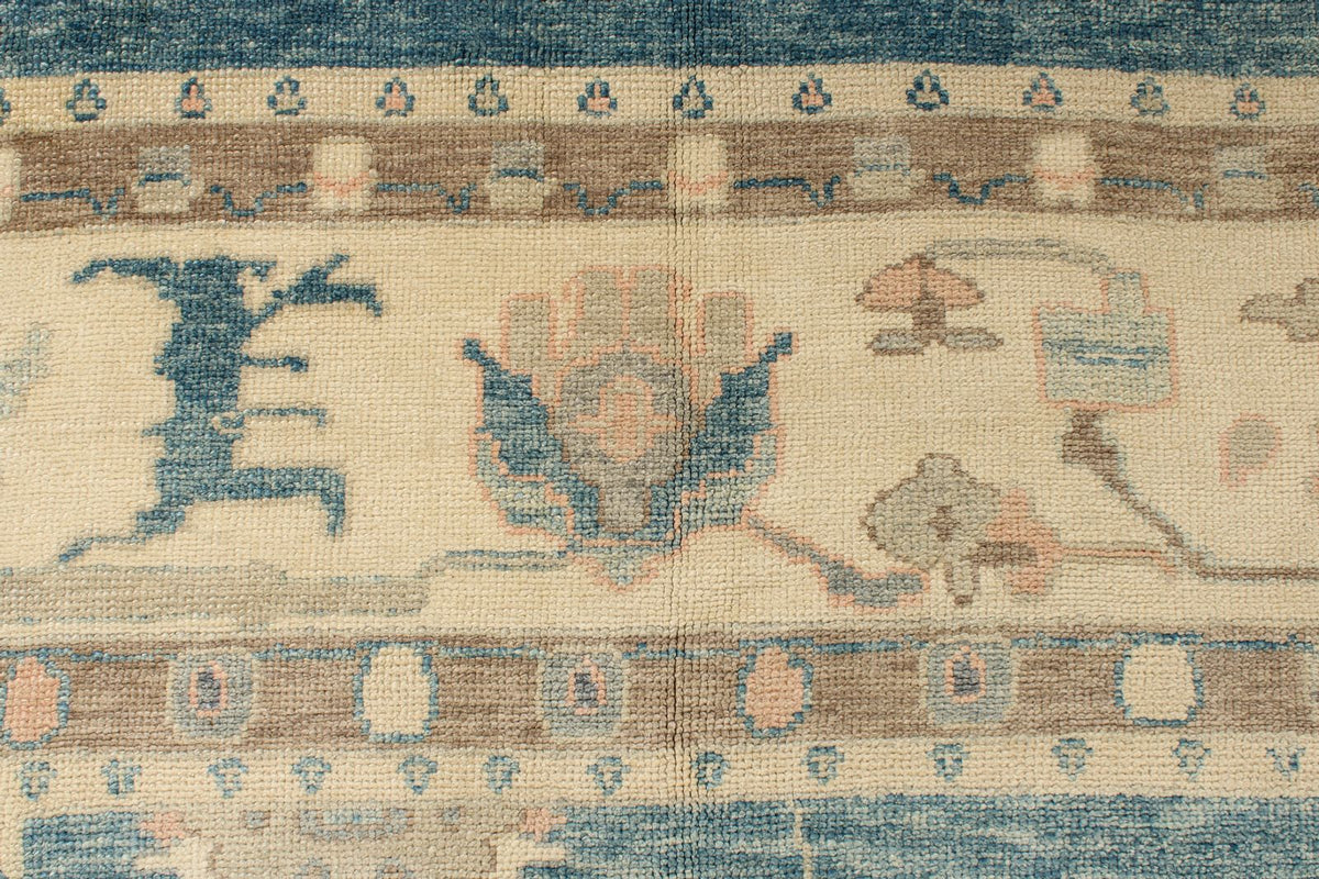 13x15 Blue and Ivory Turkish Oushak Rug