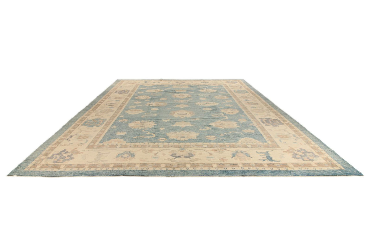 13x15 Blue and Ivory Turkish Oushak Rug