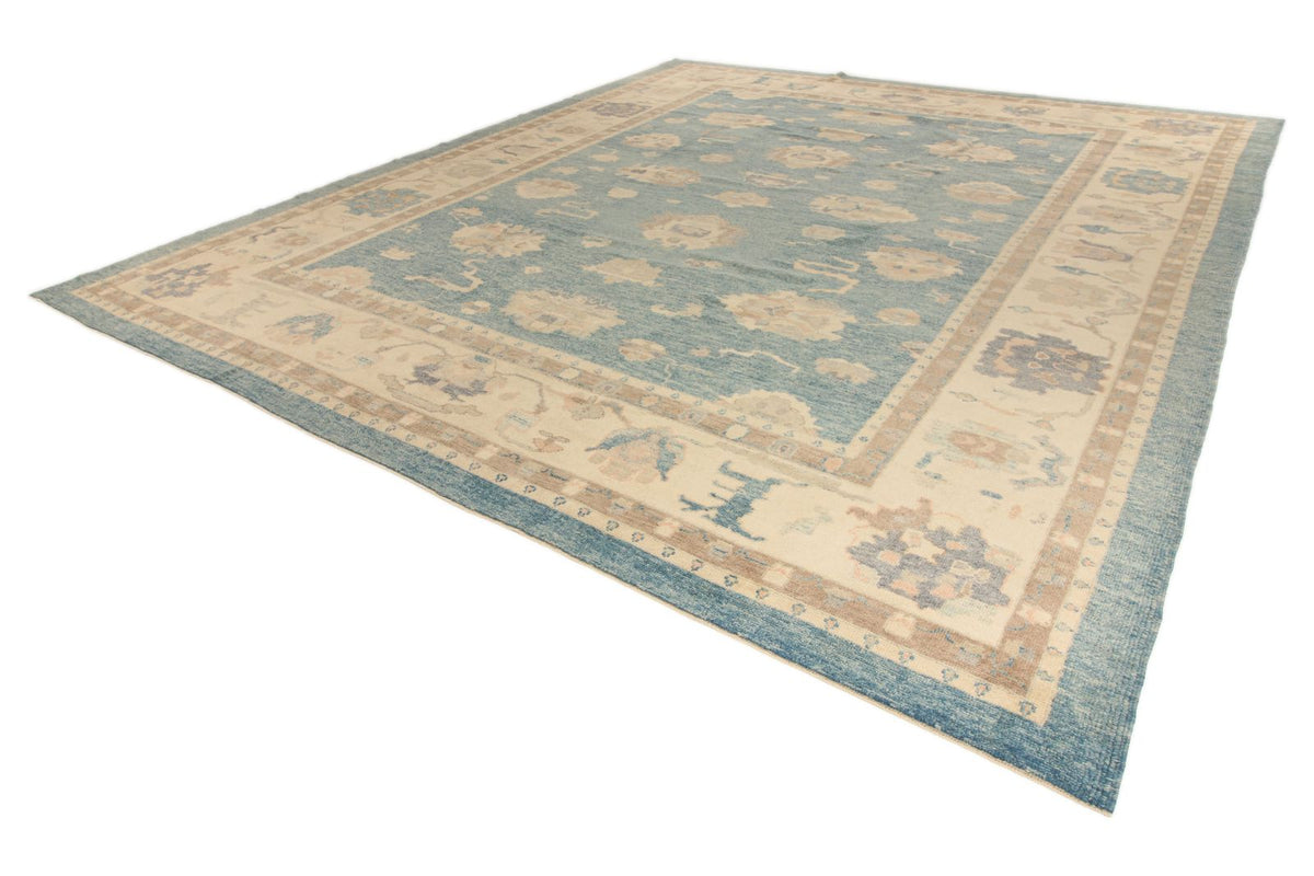 13x15 Blue and Ivory Turkish Oushak Rug