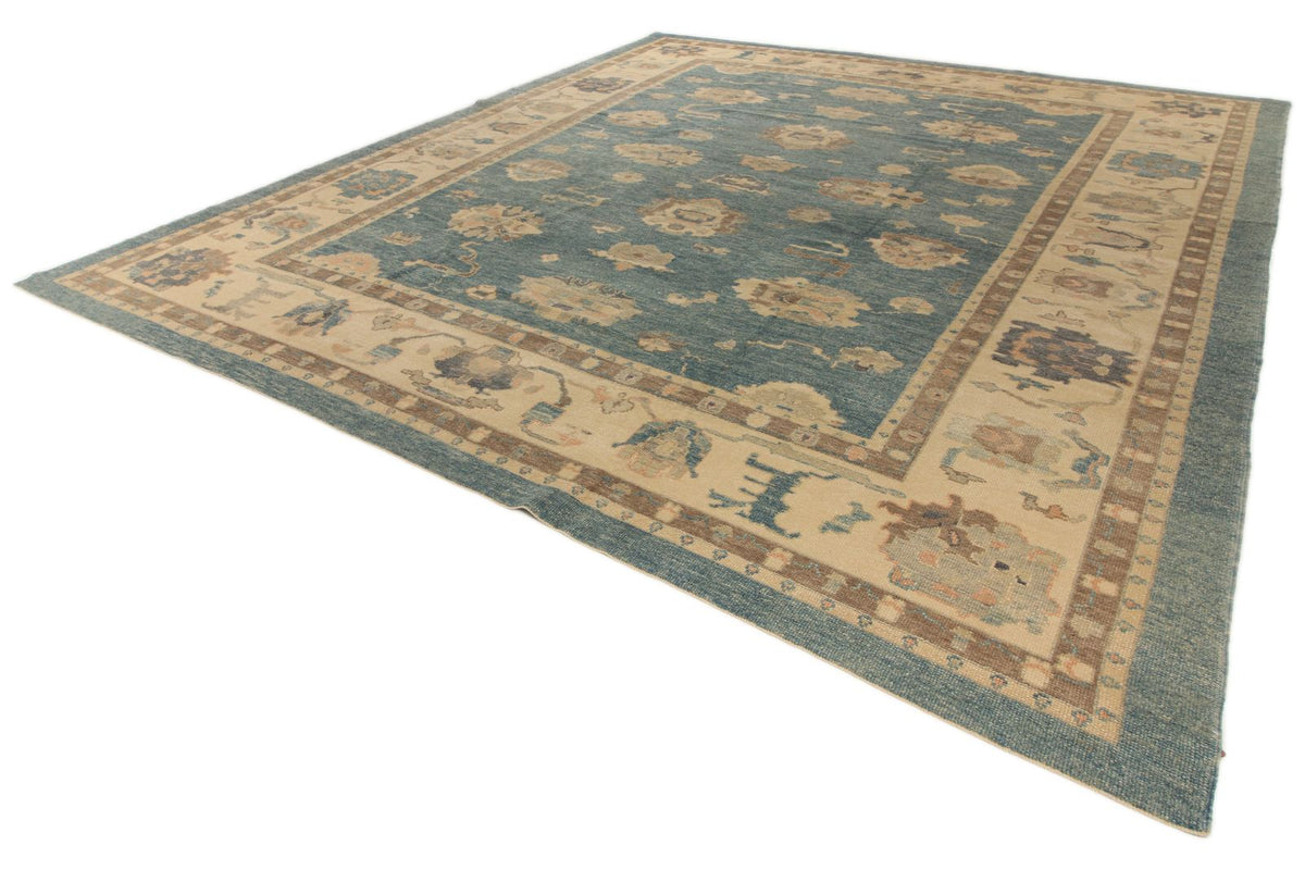 13x15 Blue and Ivory Turkish Oushak Rug