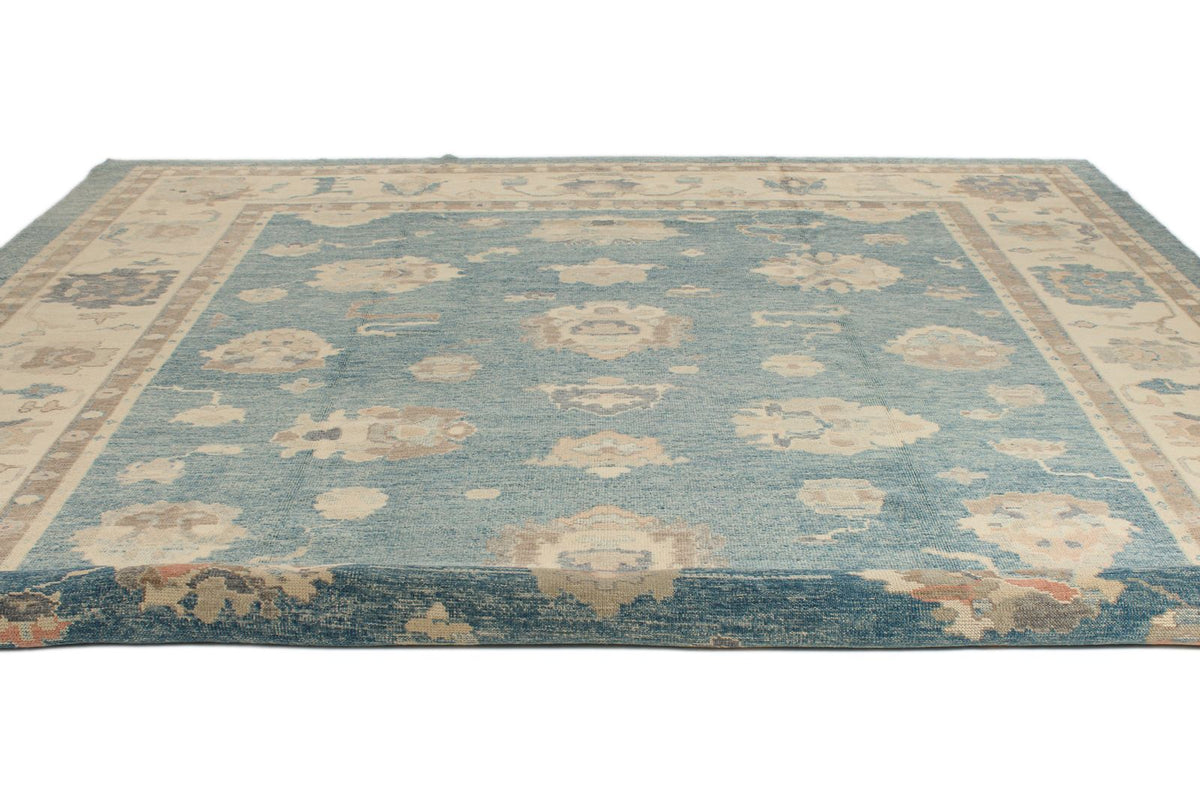13x15 Blue and Ivory Turkish Oushak Rug