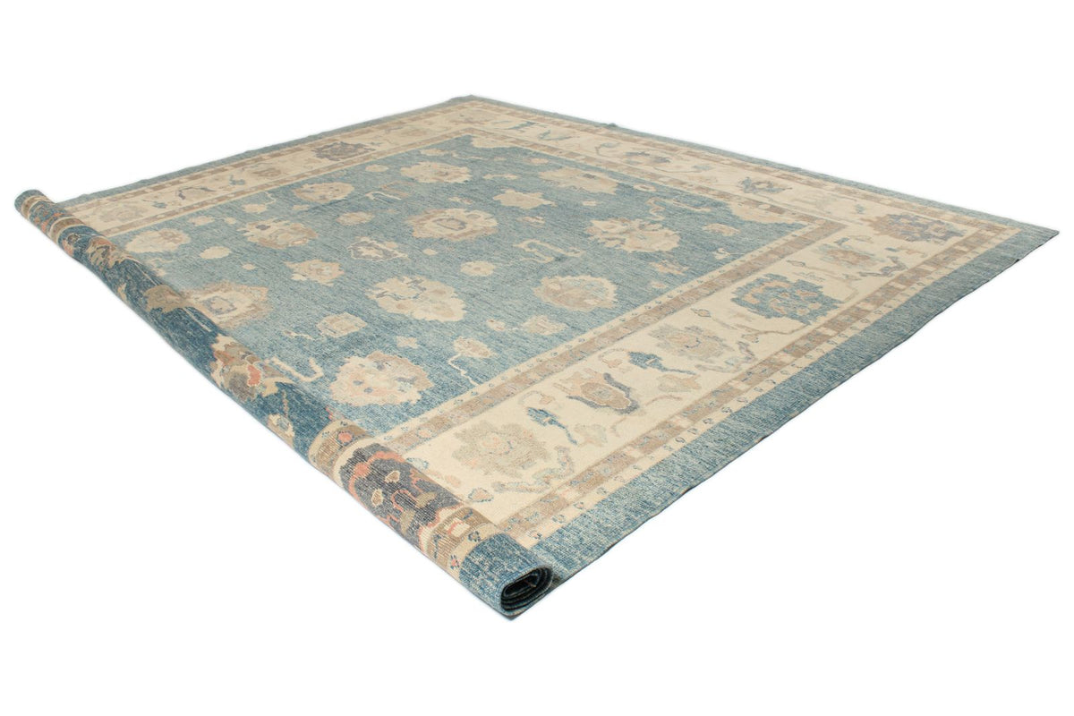 13x15 Blue and Ivory Turkish Oushak Rug