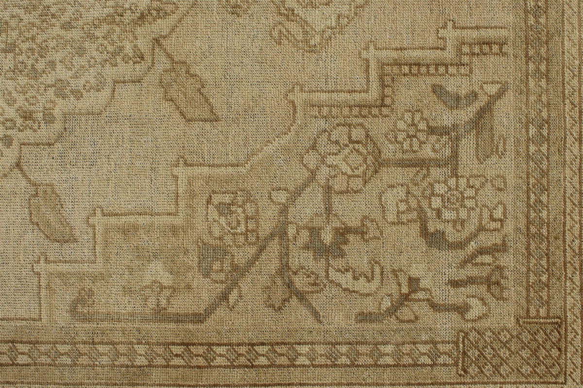 7x11 Brown and Green Turkish Tribal Rug