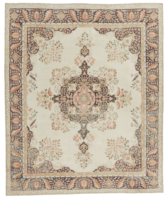 8x10 Off White and Multicolor Turkish Oushak Rug