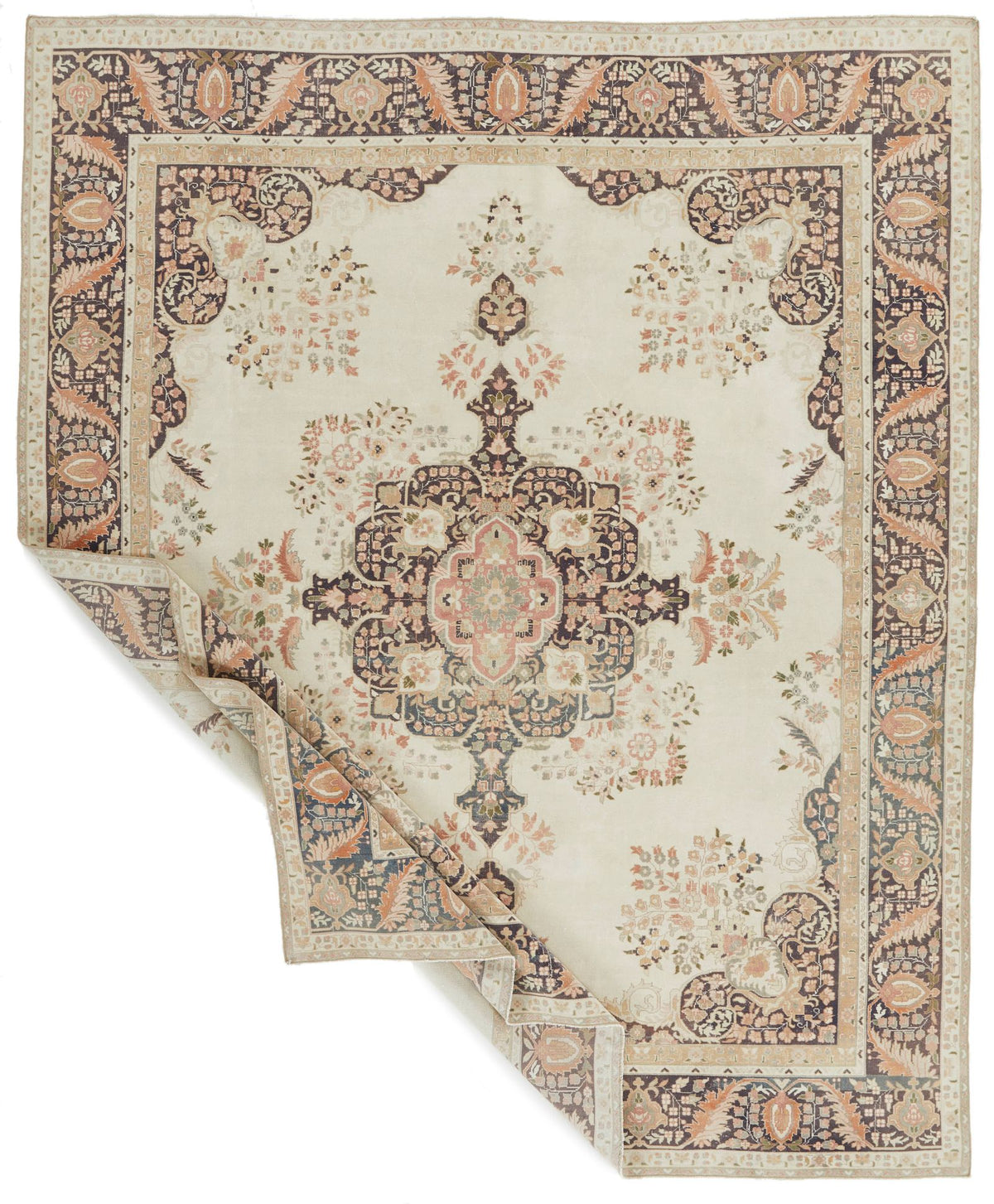 8x10 Off White and Multicolor Turkish Oushak Rug
