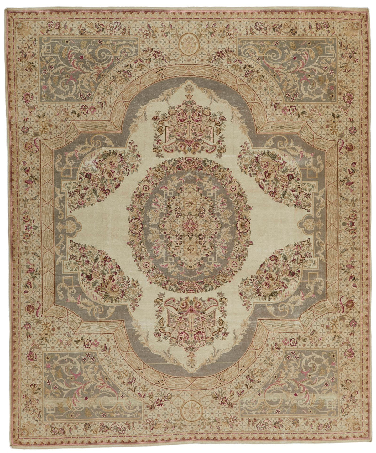 8x10 Ivory and Pink Turkish Traditional Rug