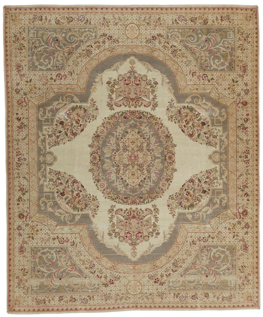 8x10 Ivory and Pink Turkish Traditional Rug