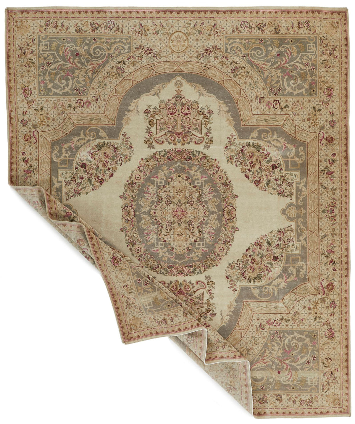 8x10 Ivory and Pink Turkish Traditional Rug
